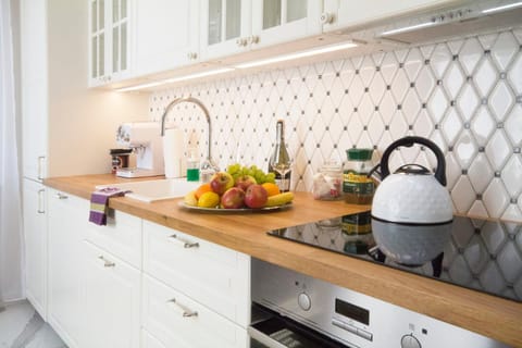 Kitchen or kitchenette, stove
