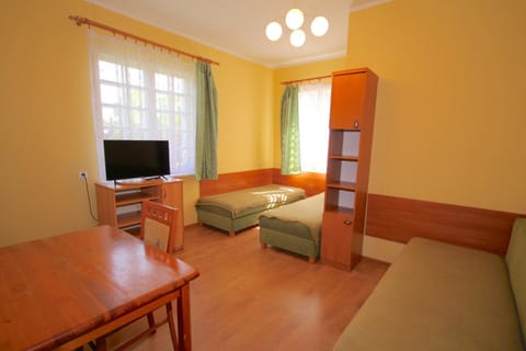 Bed, TV and multimedia, kitchen