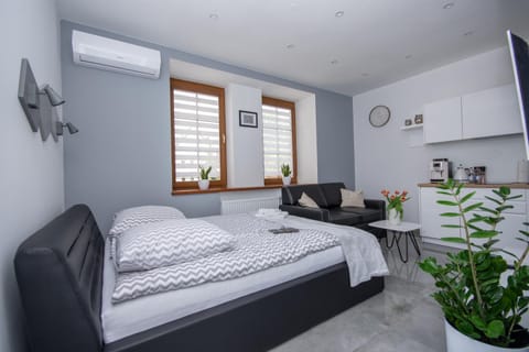 Communal lounge/ TV room, Bed, TV and multimedia, Living room, Photo of the whole room, Seating area, Bedroom, towels, air conditioner