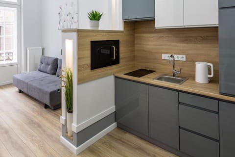 Kitchen or kitchenette, Photo of the whole room, minibar, stove