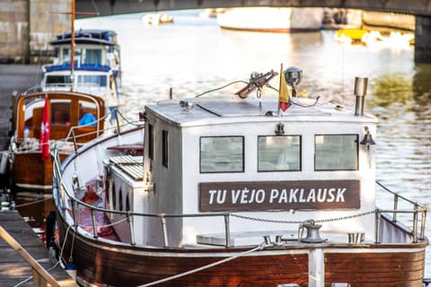 Historical boat Tu vėjo paklausk Docked boat in Klaipėda