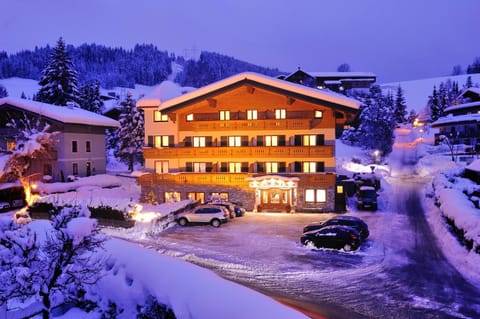 Property building, Facade/entrance, Night, Natural landscape, Winter, Mountain view, Parking