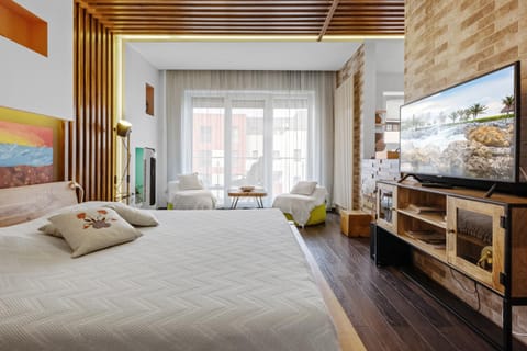 Communal lounge/ TV room, Bed, TV and multimedia, Living room, Photo of the whole room, Bedroom