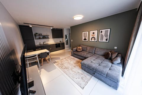 Kitchen or kitchenette, Living room, Seating area, Dining area