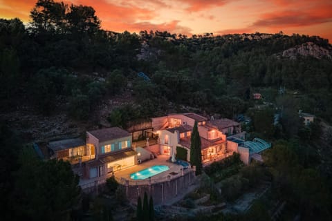 Property building, Night, Swimming pool