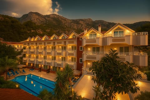 Property building, Nearby landmark, Natural landscape, Mountain view, Pool view, Swimming pool, sunbed