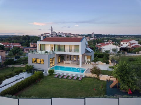 Property building, Swimming pool, Sunset