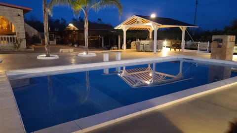 Night, Pool view, Swimming pool, sunbed