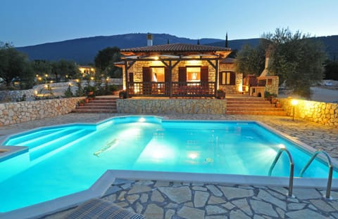 Property building, Night, Natural landscape, Mountain view, Pool view, Swimming pool
