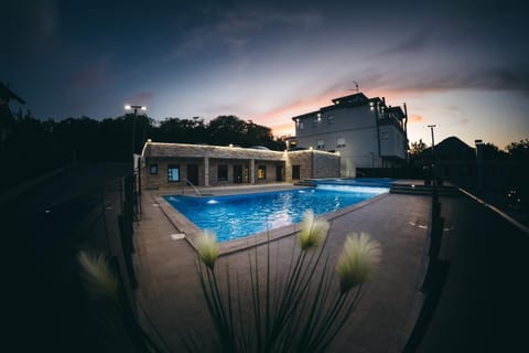 Property building, Pool view, Swimming pool, Sunset
