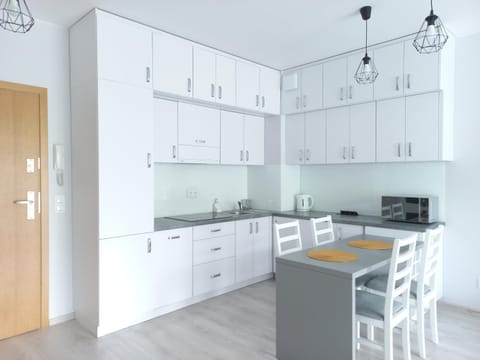 Kitchen or kitchenette, microwave, stove