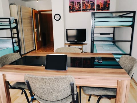 Communal lounge/ TV room, Bed, TV and multimedia, Photo of the whole room, Seating area, Dining area, bunk bed, hair dresser, wardrobe