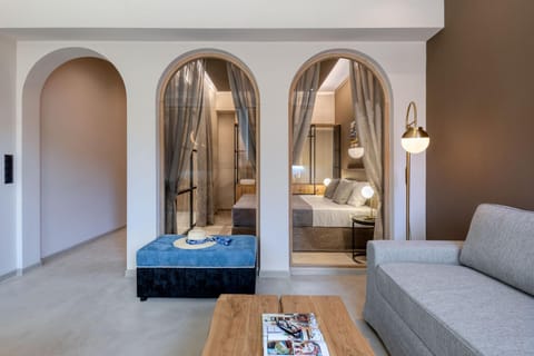 Bed, Living room, Seating area, Bedroom