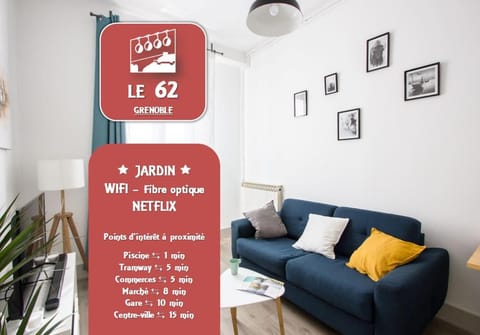 Le 62 - Spacieux T2 - Garage gratuit, Jardin, Tram Apartment in Grenoble