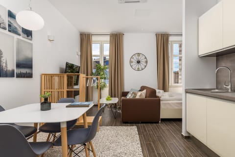 TV and multimedia, Kitchen or kitchenette, Living room, Seating area, Dining area, Bedroom