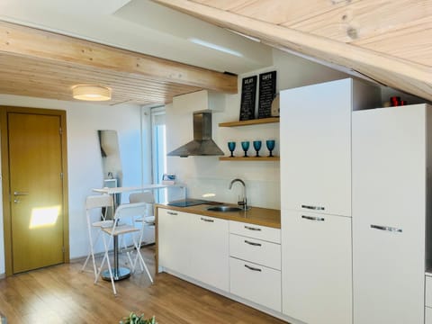 Kitchen or kitchenette, stove