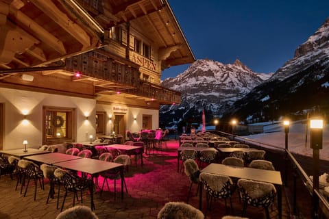 Restaurant/places to eat, Night, Winter, Balcony/Terrace, Mountain view