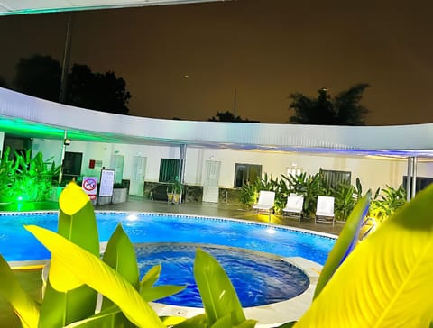 Night, Garden, Pool view, Swimming pool