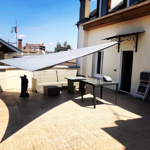 Property building, Patio, Patio, Day, View (from property/room), Balcony/Terrace, City view