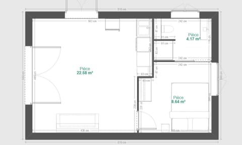 Bathroom, Kitchen or kitchenette, Living room, Floor plan, Bedroom