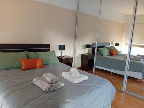 Bed, wardrobe