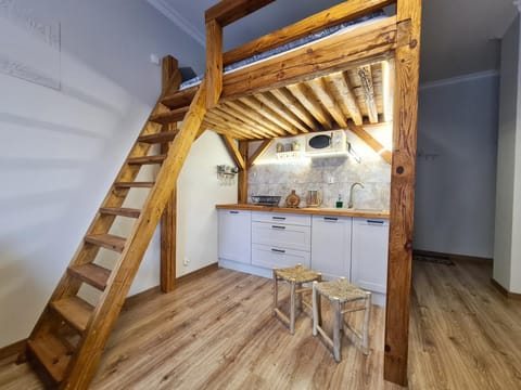 Kitchen or kitchenette, bunk bed, microwave