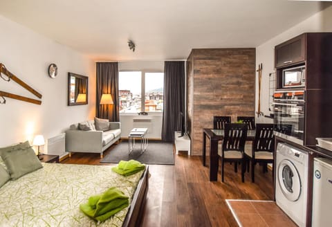 Bed, Kitchen or kitchenette, Living room, Photo of the whole room, Seating area, minibar, pet friendly, stove, washing machine