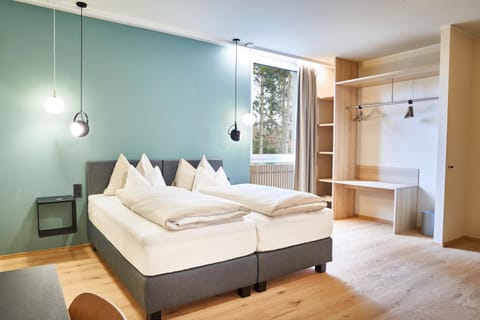 Bed, wardrobe