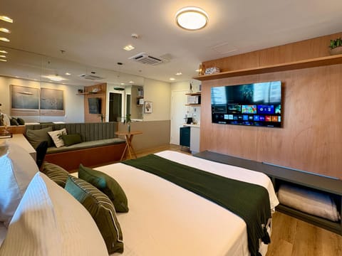 Communal lounge/ TV room, Bed, TV and multimedia, Living room, Photo of the whole room, Seating area, Bedroom, air conditioner