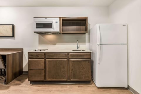 Kitchen or kitchenette, microwave
