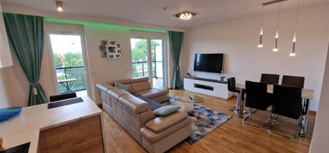 Communal lounge/ TV room, TV and multimedia, Kitchen or kitchenette, Living room, Seating area, River view, River view, stove, stove, kitchen