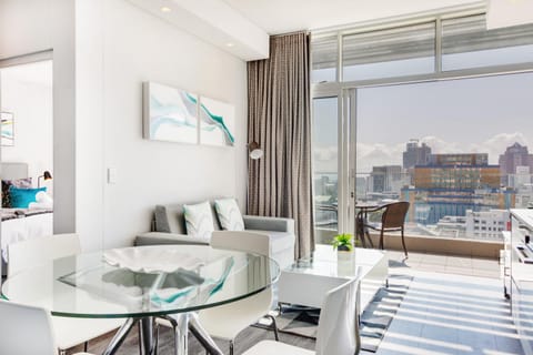 Living room, Dining area, City view
