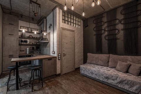 Kitchen or kitchenette, Living room, Seating area, Communal kitchen
