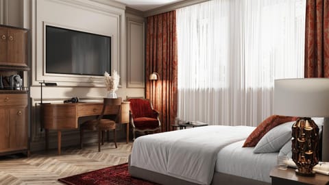 Bed, TV and multimedia, Kitchen or kitchenette, Living room, Photo of the whole room, Seating area, Bedroom, hair dresser, minibar