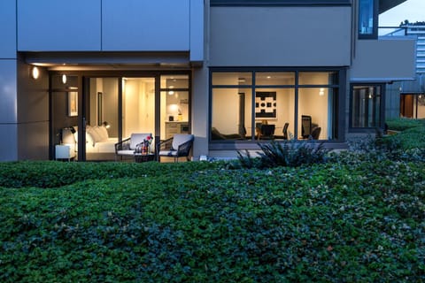 Property building, Patio, Night, Garden, Living room, Seating area, Garden view