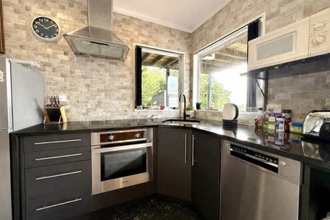 Kitchen or kitchenette, dishwasher, oven, stove