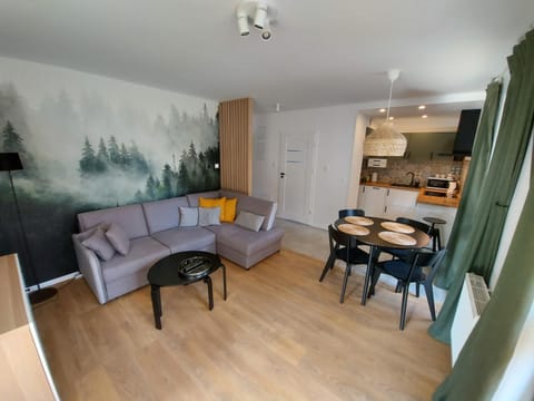 Kitchen or kitchenette, Living room, Seating area, Dining area