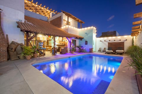 Property building, Night, Swimming pool