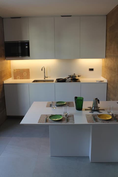 Kitchen or kitchenette, stove