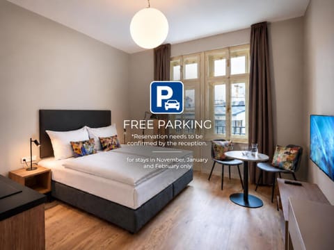 Bed, Photo of the whole room, Bedroom, Text overlay, Parking