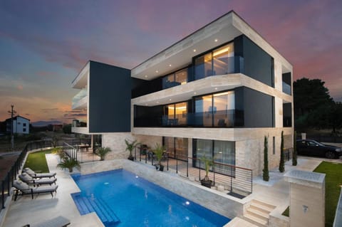 Property building, Swimming pool, Sunset