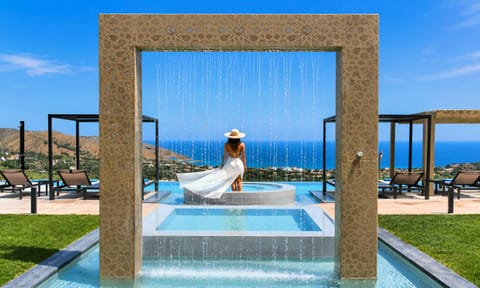 Patio, Nearby landmark, Spring, Day, People, Natural landscape, Pool view, Sea view, Swimming pool, group of guests, sunbed