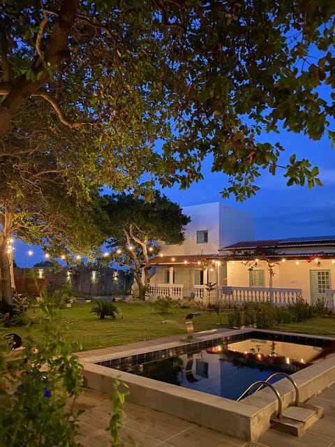 Property building, Night, Garden, Garden, Swimming pool
