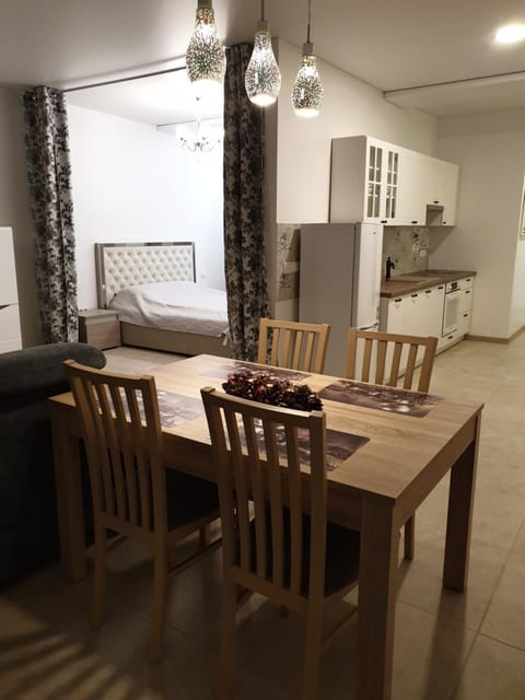 Bed, Living room, Dining area