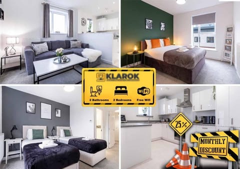 LONG STAYS 30pct OFF - Superb Central 2Bed Apt with Parking By Klarok Short Lets & Serviced Accommodation Apartment in Huntingdonshire District