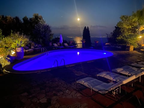 Night, Natural landscape, Pool view, Swimming pool, sunbed