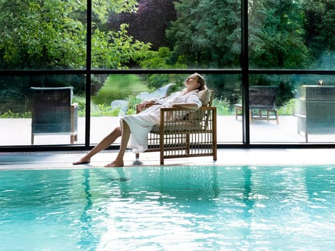 Patio, Natural landscape, Garden, Seating area, Garden view, Pool view, Swimming pool, sunbed