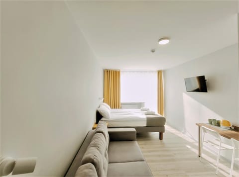 Bed, TV and multimedia, Living room, Photo of the whole room, Seating area, Bedroom