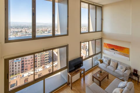 Bird's eye view, View (from property/room), Living room, City view, Landmark view, Mountain view, group of guests, Family