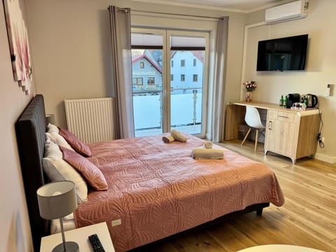 Bed, TV and multimedia, Photo of the whole room, Bedroom, towels, air conditioner